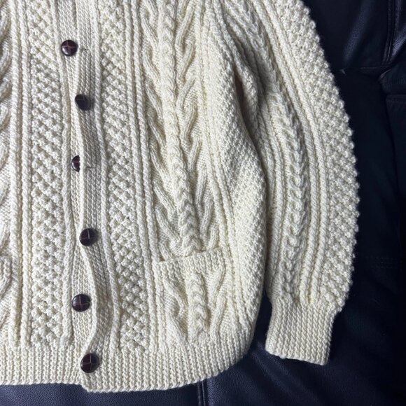 Vintage Rossan Knitwear Women's Cardigan Sweater White Cable Handknit Size XL - Picture 7 of 12